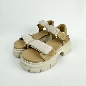 UGG Beige Cream Suede Chunky Platform Sandals